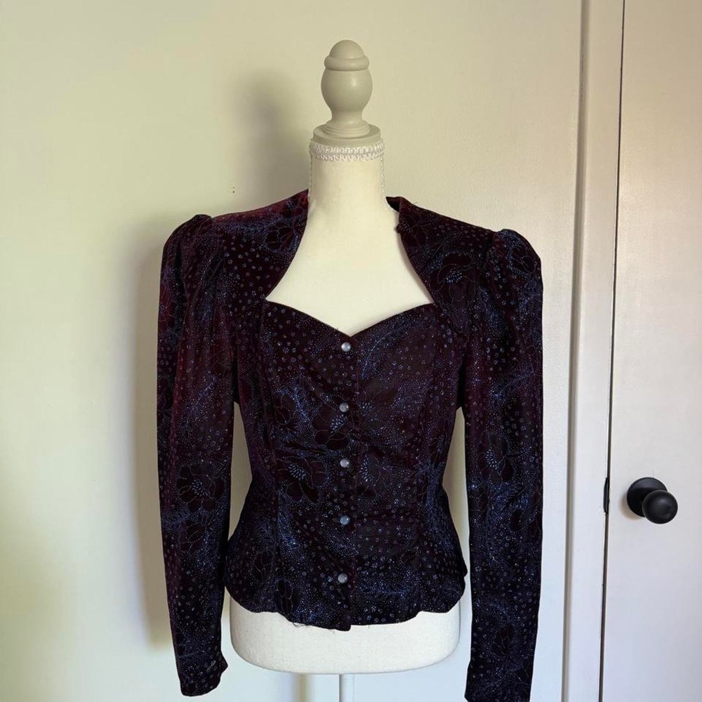 Vintage Gunne Sax Jessica McClintock Velvet Blue Blazer 80/90s Whimsygoth